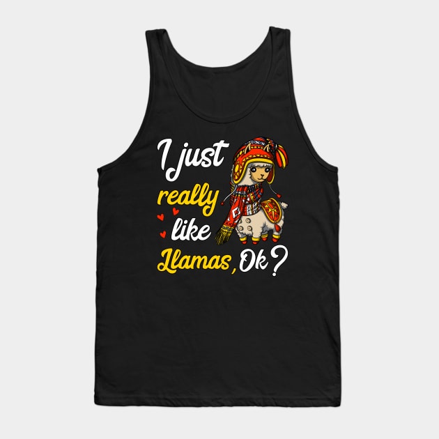 I Just Really Like Llamas Funny Alpaca Tank Top by underheaven